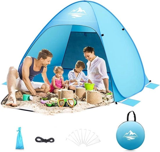 Tenda da campeggio automatica portatile per 2-4 persone - Protezione UV 50+ e protezione dal vento - Tenda da spiaggia con borsa portatile