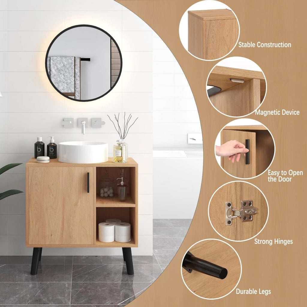 Set di mobili da bagno con armadietto a specchio in metallo + legno modello 18