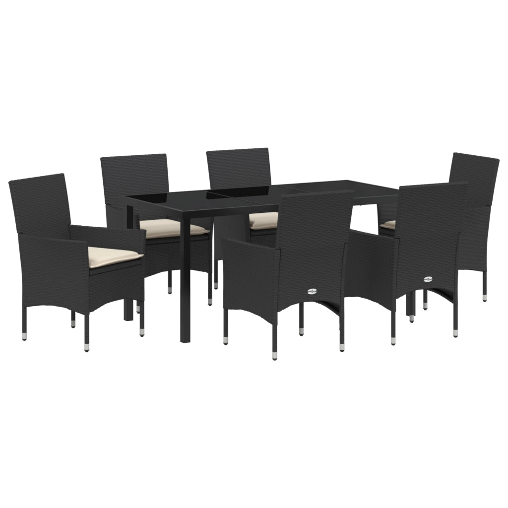 Set da Pranzo da Giardino  da 7 Pezzi con Cuscini in Polyrattan Nero