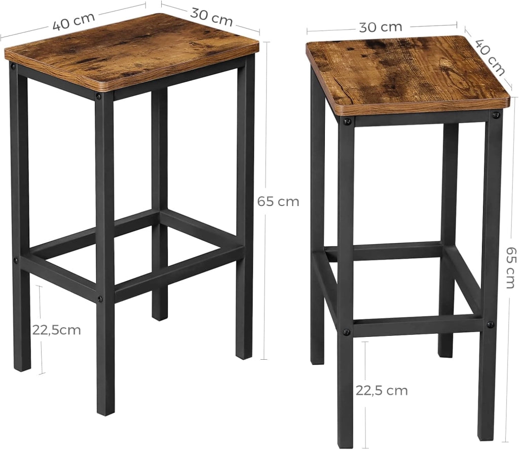 Set di 2 Sgabelli da Bar, Sedie da Pranzo Alte, per Cucina, Sala da Pranzo, Soggiorno, Stile Industriale, Marrone Vintage e Nero
