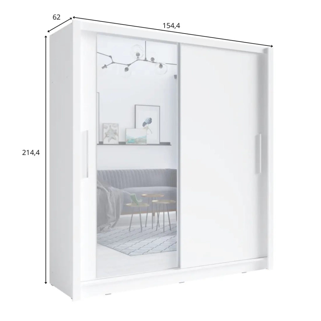 Armadio con 2 porte scorrevoli e specchio - 155 cm - bianco - collezione OZZULA