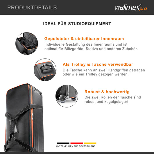 Borsone trolley fotografico L, 1100 x 365 x 290 mm Borsa per accessori fotocamere attrezzatura studi fotografici foto video