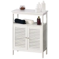 kleankin Mobiletto da Bagno Impermeabile con 2 Ripiani e Armadietto MDF Bianco