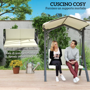 Dondolo da Giardino 2 Posti 150x120x182 cm con Tettuccio Regolabile Crema
