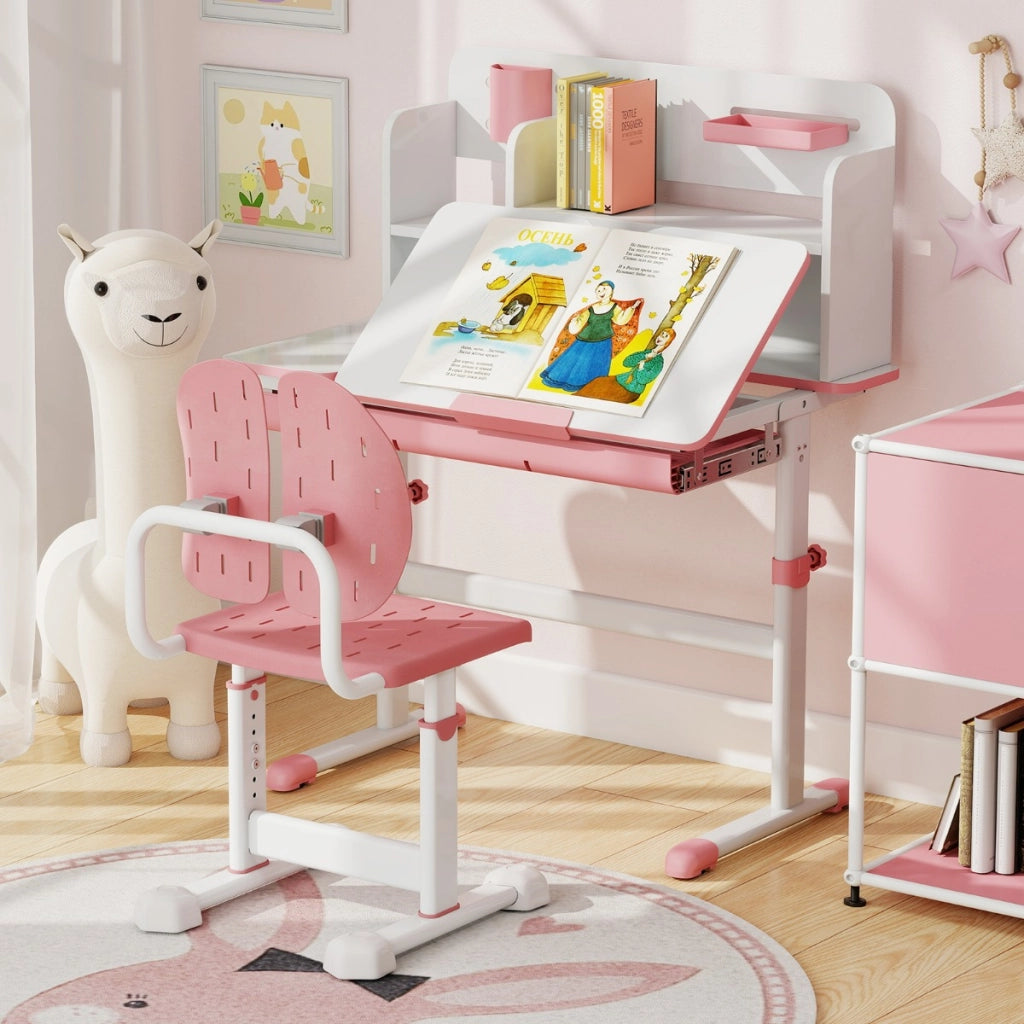 Sedia regolabile in altezza per bambini con doppi supporti dorsal, Sedia da studio con seduta traspirante Rosa-Tavoli e sedie