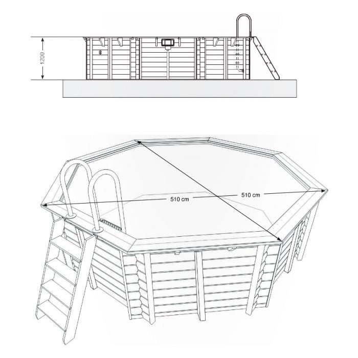 Piscina In Legno Ottagonale Northwood 510 -  5,10 H1,20 M - Liner Blue