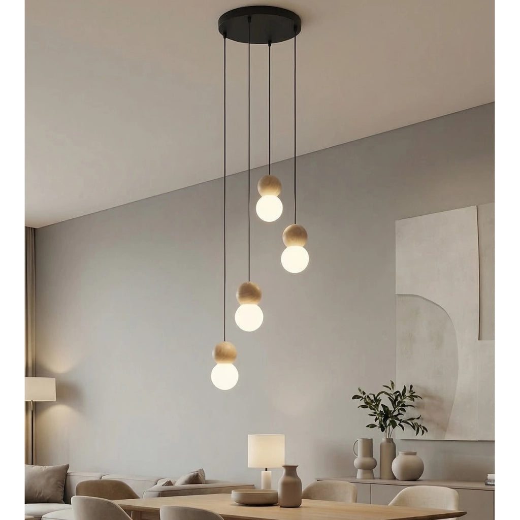 Lampada a sospensione LOOP in acciaio nero e legno naturale