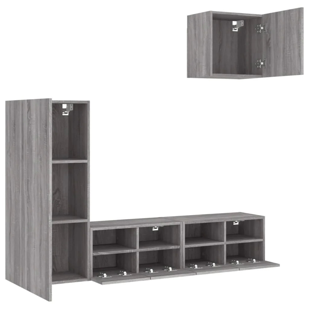 Mobile TV multimediale scaffale TV credenza TV sala da pranzo soggiorno camera da letto 4 pezzi legno ingegnerizzato Sonoma grigio 02_0029247