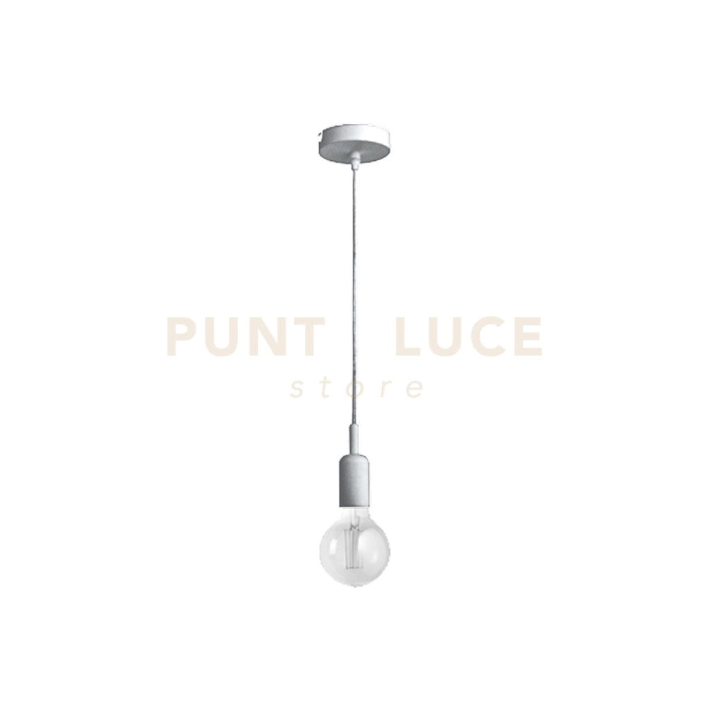 GSO074- PENDENTE FLUTE CAVO IN STOFFA E ROSONE NICKEL  1 LUCE ATTACCO E27 D.4,2CM