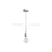 GSO074- PENDENTE FLUTE CAVO IN STOFFA E ROSONE NICKEL  1 LUCE ATTACCO E27 D.4,2CM