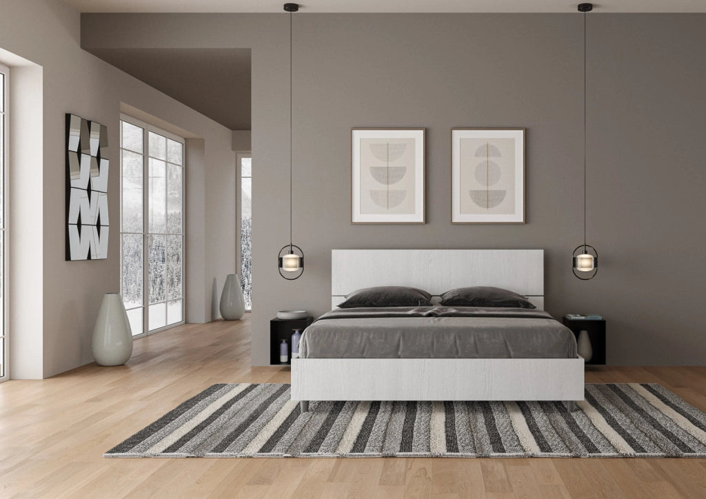Letto Matrimoniale 160x200 cm Senza Rete Testata Inclinata Demas Bianco Frassino