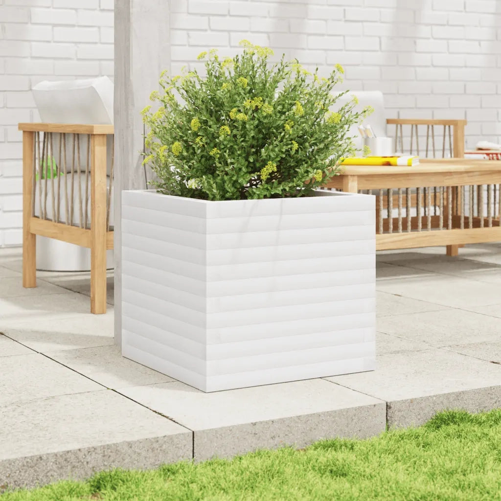 Fioriera da Giardino Bianca 50x50x46 cm Legno Massello di Pino