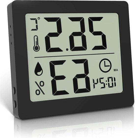 Termometro e igrometro digitale con display LCD grande 32 pollici - termometro per camera con igrometro - termometro con rilevamento temperatura e umidità con orologio (nero)