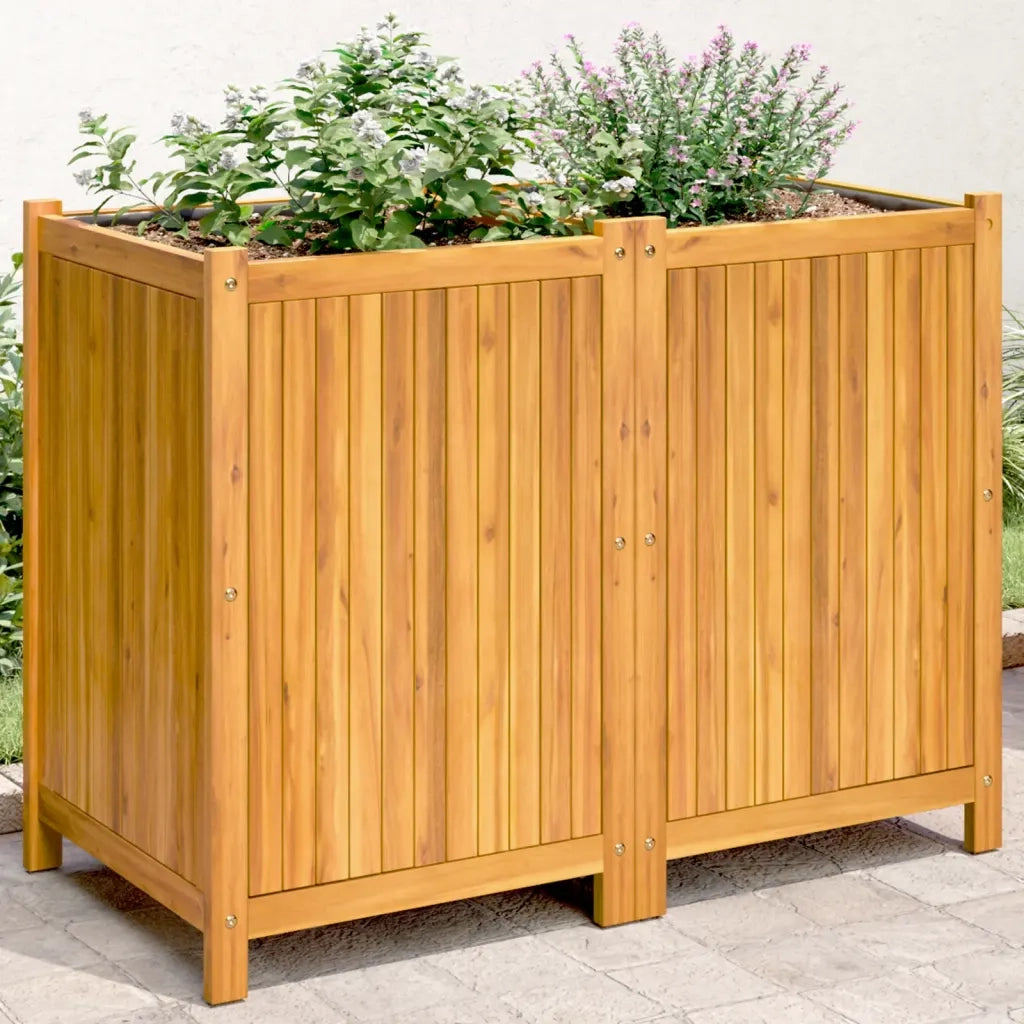 Fioriera Giardino con Rivestimento-Vaso da Esterno-Contenitore per Piante 100x50x75 cm Massello Acacia