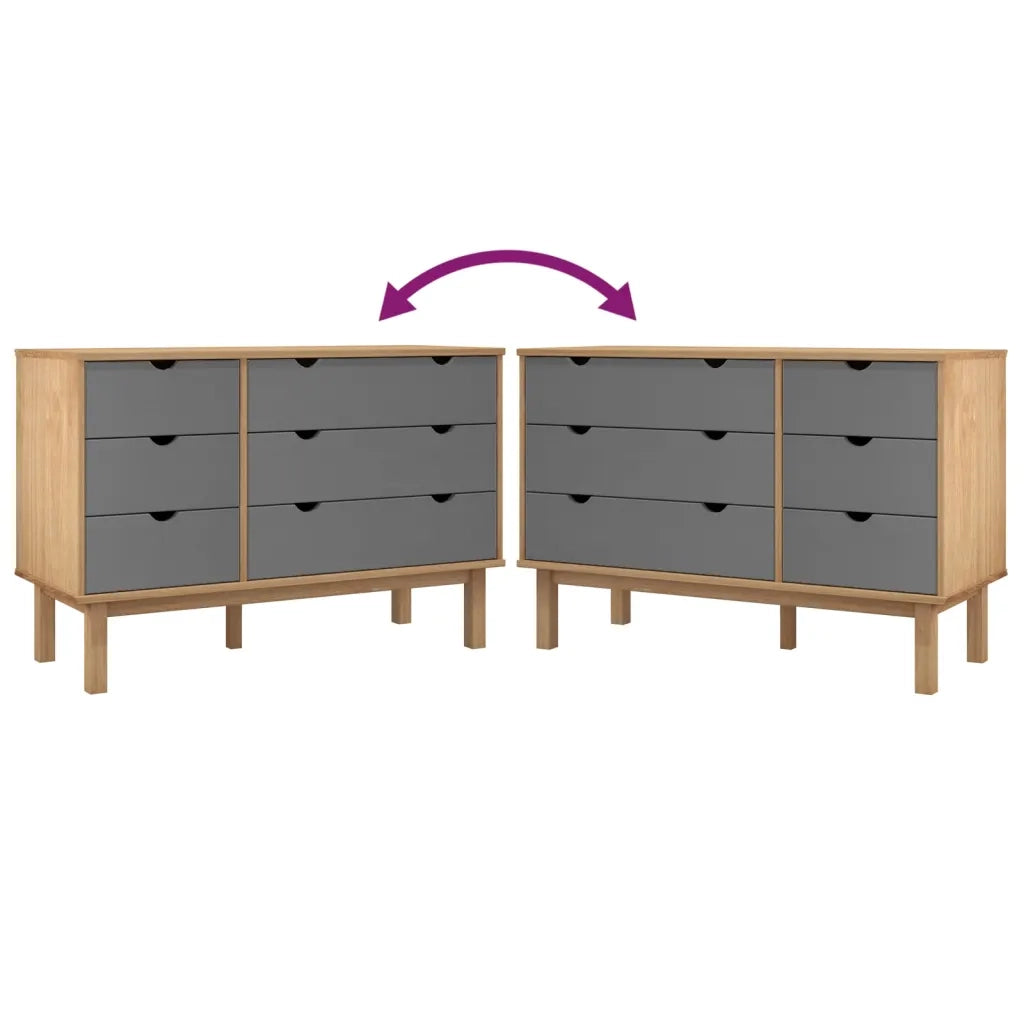 Cassettiera OTTA Marrone e Grigio 111x43x73,5 cm Legno di Pino 348586