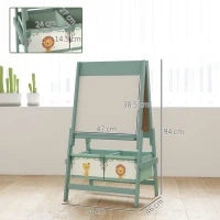 Lavagna per Bambini 3 in 1 con Cavalletto, Rotolo di Carta e 2 Cestelli, in Legno, 54x46x94 cm, Verde