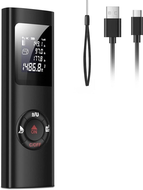 Laserafstandsmetro portatile fino a 60m con funzione ricarica USB e illuminazione retroilluminata LCD