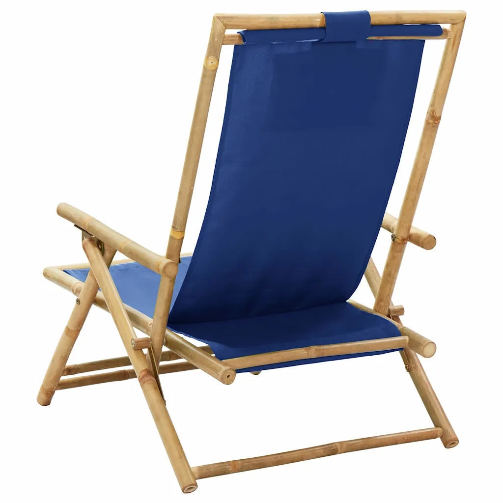 Divano Sedia-Poltrona reclinabile pieghevole in bamb¨´ e tessuto, colore blu navy.