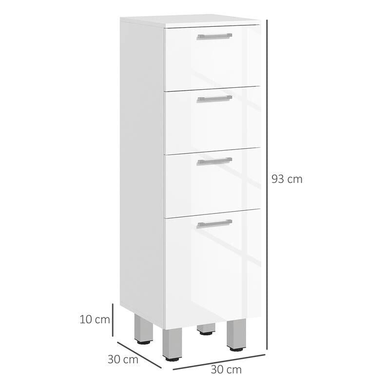 MOBILETTO BAGNO IN TRUCIOLATO CON 4 CASSETTI E BASE RIALZATA, 30X30X93 CM, BIANCO