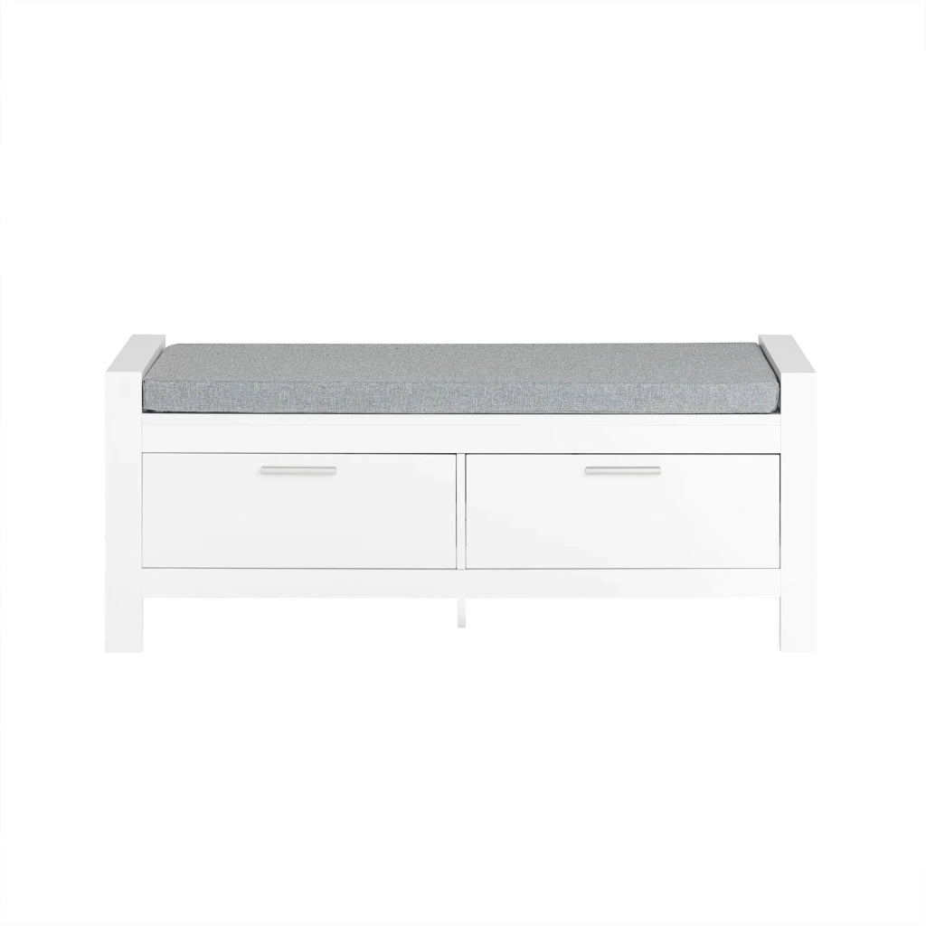 Cassapanca Bianca Contenitore Panca camere da Letto Seduta con Cuscino 2 cassetti con Guide Bianco L100*P40*A40cm FSR74-W