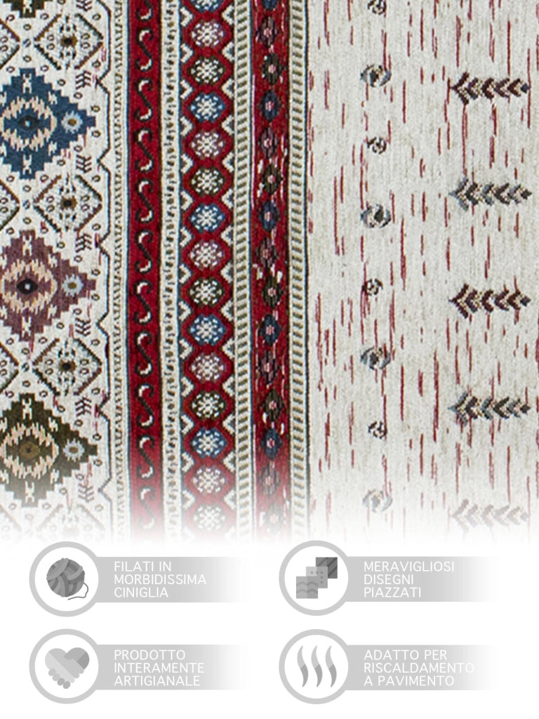 Tappeto Arredo Moderno Morbido in Ciniglia Ingresso Antiscivolo Prodotto Italiano  Soggiorno Camera Salotto Disegni Piazzati Cotone Varie Misure Grande Loom/Rosso - 175x280 cm