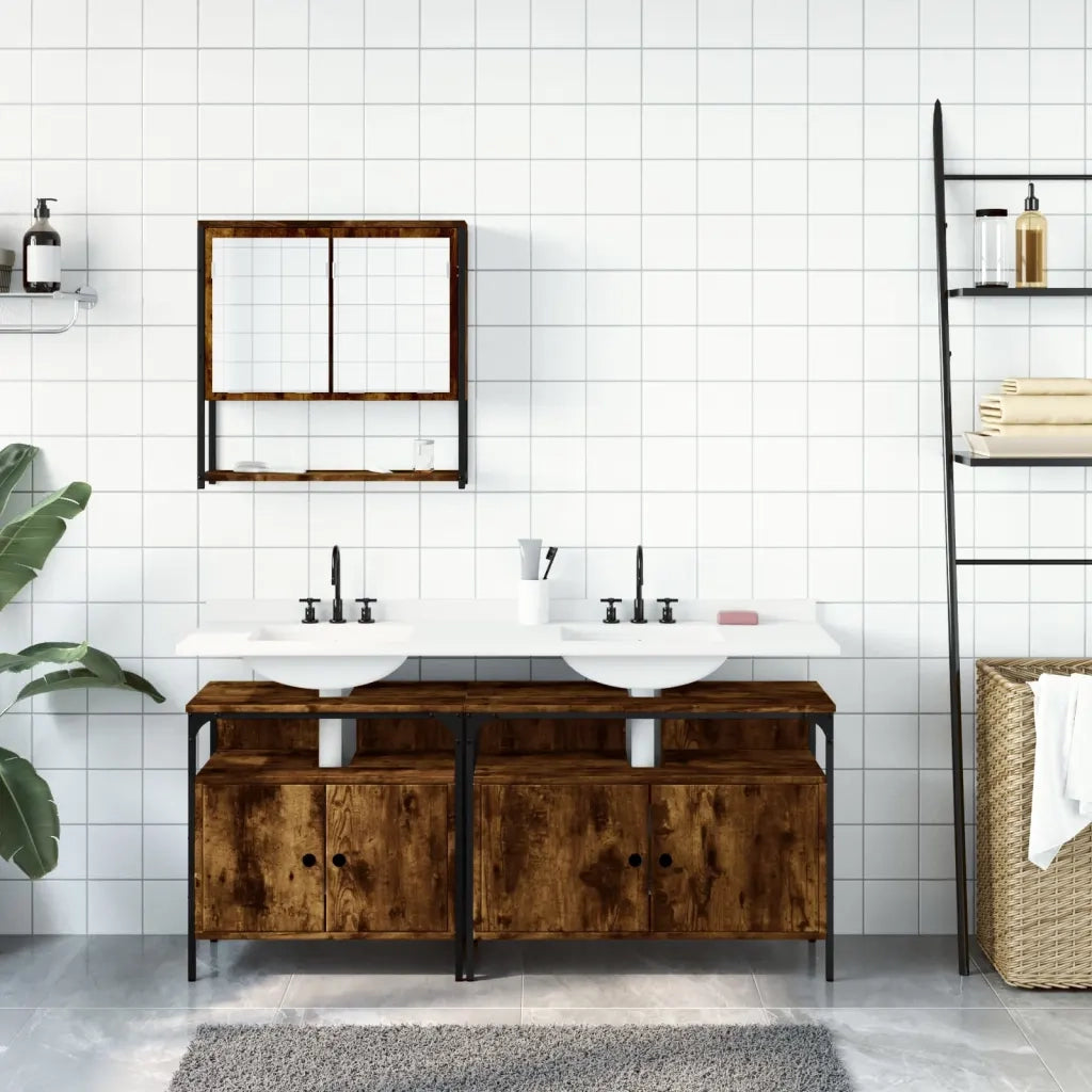 Set Mobili da Bagno 3 pz Rovere Fumo in Legno Multistrato 3214667