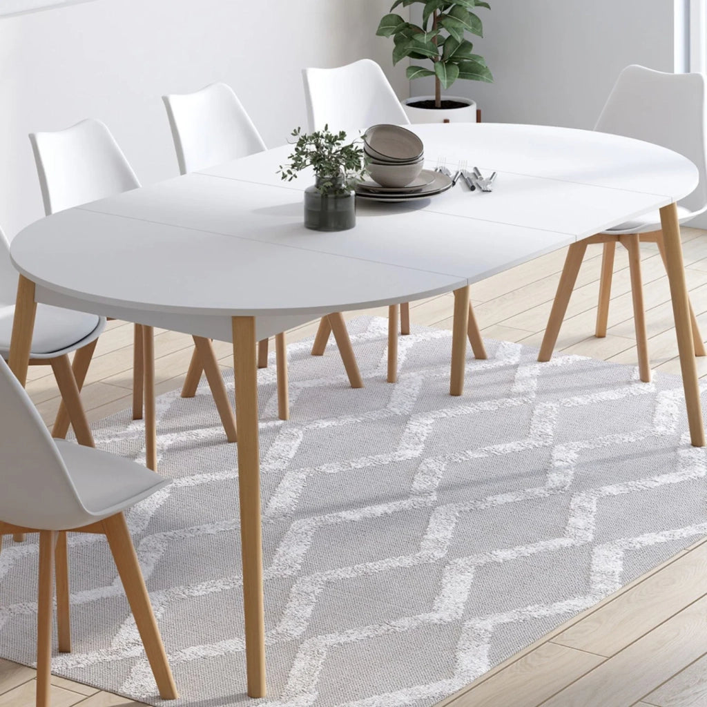 IDMarket - ANGELA tavolo da pranzo rotondo allungabile 4-10 persone gamba in legno bianco 110 - 200 cm