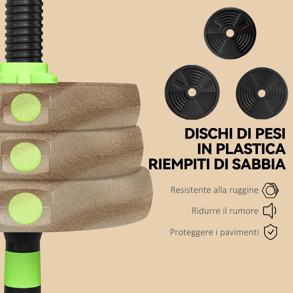 Set Bilanciere con Pesi 3 in 1 da 16 Dischi 140x20x20 cm con Impugnatura Antiscivolo Verde
