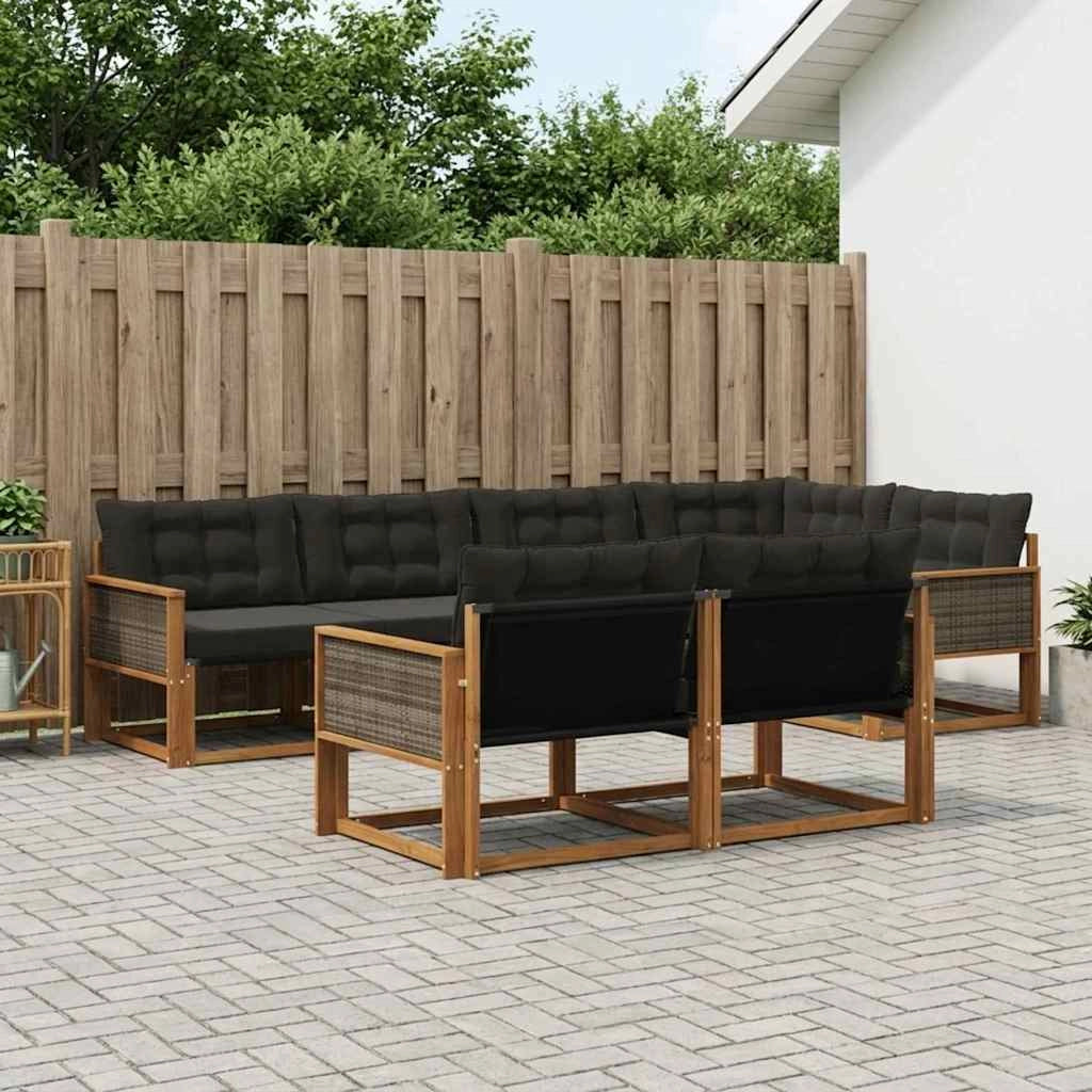 Set di divani da esterno 7 pz Naturale e Nero 3381484