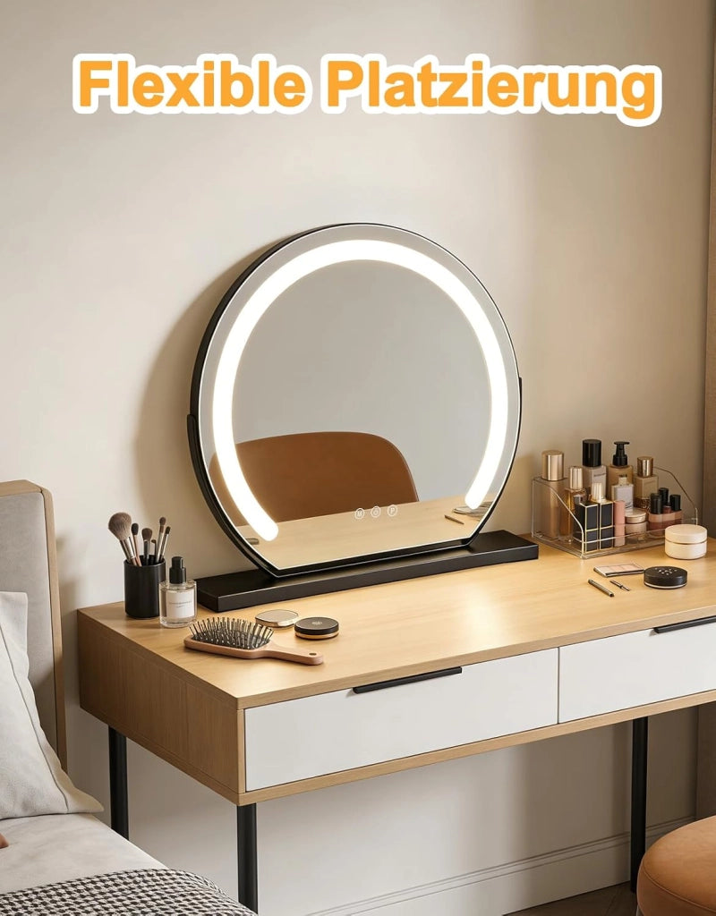 ZMH Specchio per il trucco illuminato nero LED 40x35cm 3 modalit¨¤ di illuminazione regolabili con una semplice pressione
