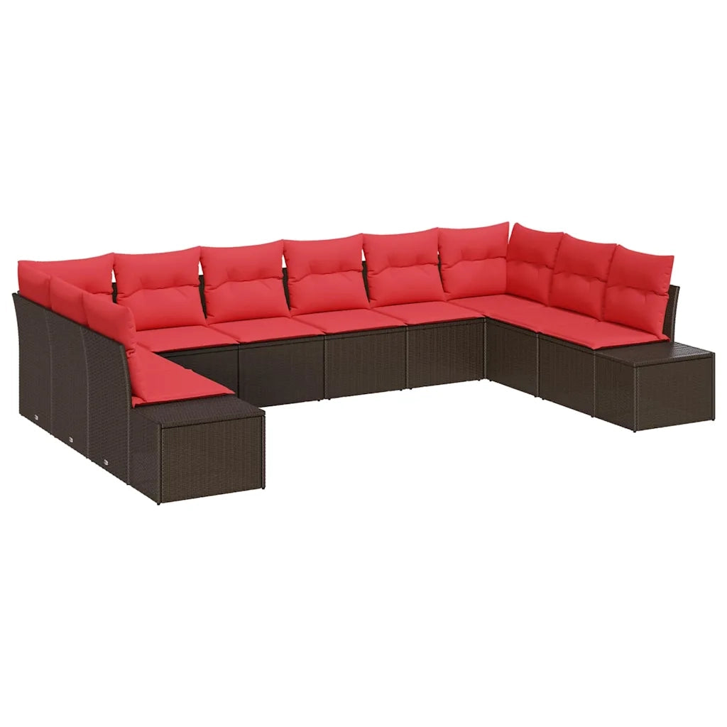 Set Divano da Giardino con cuscino 10 pcs Marrone polyrattan