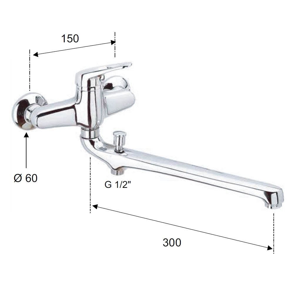 Rubinetto lavabo/vasca con bocca fusa lunga - serie remix