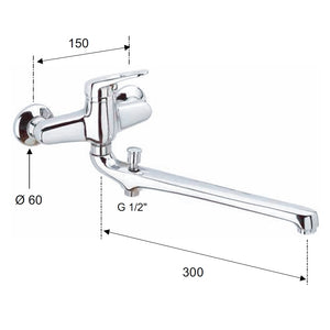 Rubinetto lavabo/vasca con bocca fusa lunga - serie remix