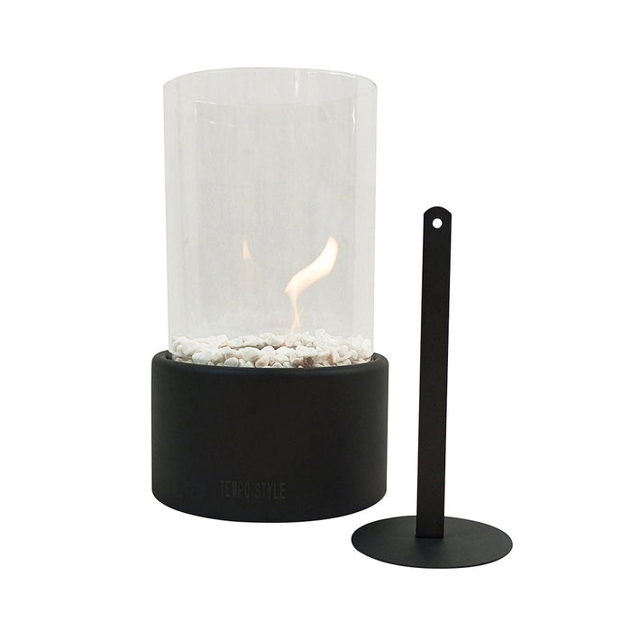 Camino a Bioetanolo da Tavolo Ø16x27 cm CALIDRIA per Interni ed Esterni in Vetro e Acciaio Nero Satinato