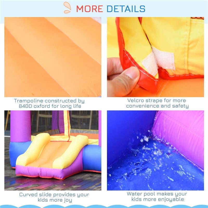 CASTELLO GONFIABILE PER BAMBINI CON SCIVOLO E PISCINA MULTICOLOR