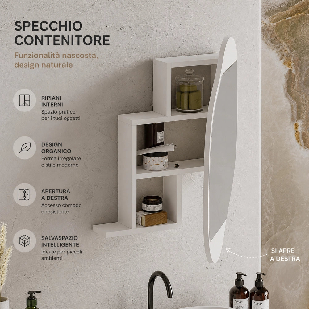 Specchio Nuvola con Mensole Contenitore Scaffale Salvaspazio 60x13x75cm Bianco