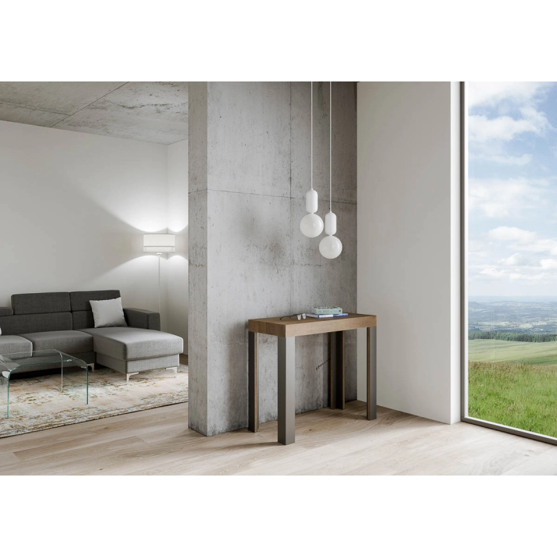 Consolle allungabile 90x40/196 cm Linea Small telaio Antracite - Noce