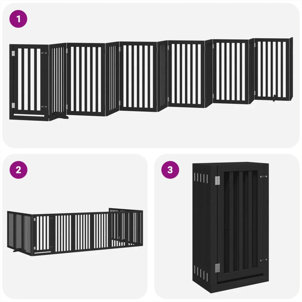 Cancelletto di sicurezza per animali domestici porta pieghevole 12 pannelli legno di pioppo nero 02_0023177