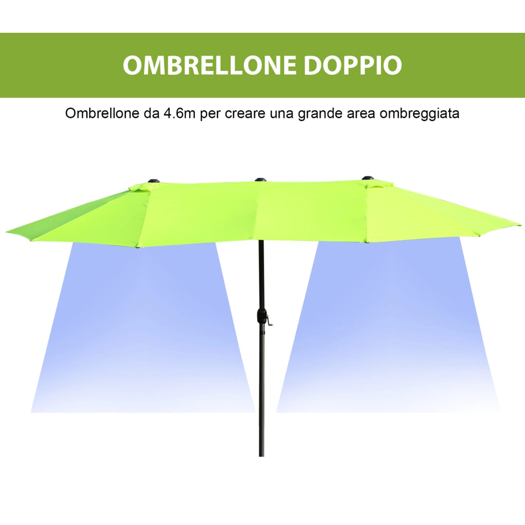 Ombrellone da Giardino 460x270x240cm Doppio con Apertura a Manovella, Acciaio e Poliestere Verde Chiaro