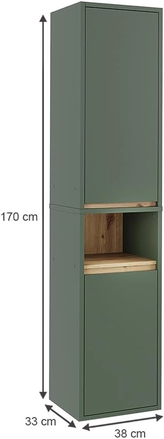 Armadio per il bagno Viola, Verde/Artigianale, 38 x 170 cm con 2 porte