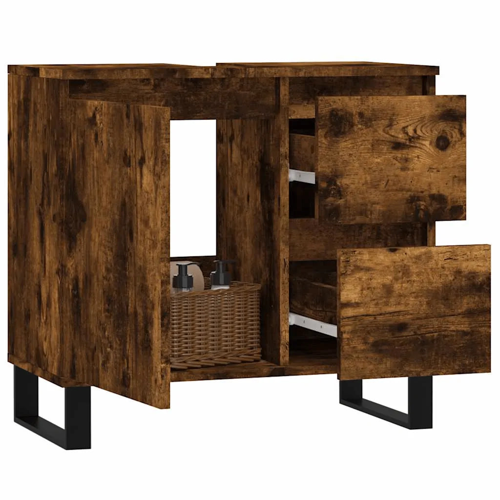 Armadietto Bagno Rovere Fumo 65x33x60 cm in Legno Multistrato 831617