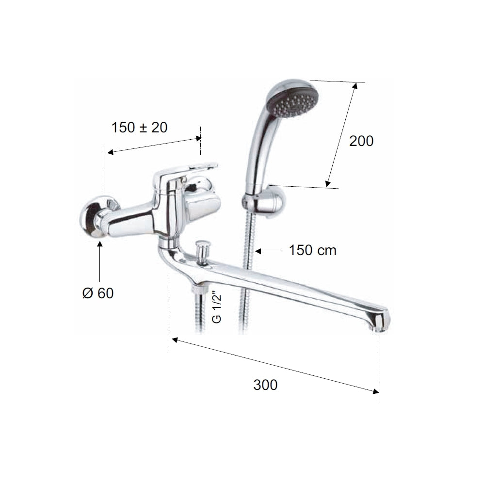 Rubinetto lavabo/vascacon bocca fusa lunga e kit doccia - serie remix