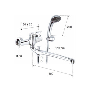 Rubinetto lavabo/vascacon bocca fusa lunga e kit doccia - serie remix