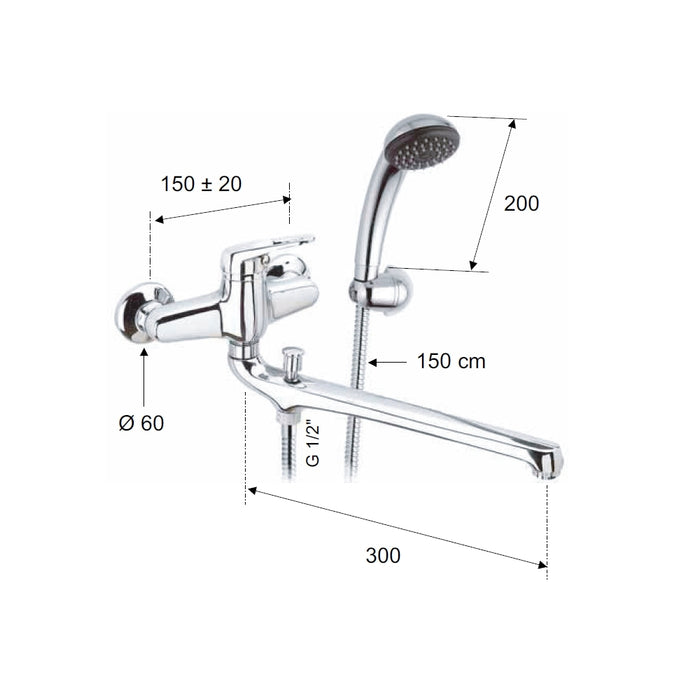Rubinetto lavabo/vascacon bocca fusa lunga e kit doccia - serie remix