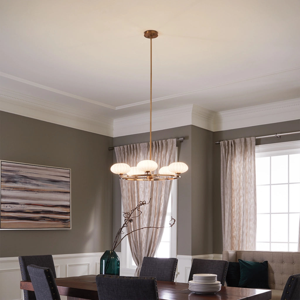 Lampadario Pim oro 5 luci G9 vetro opale Quintiesse