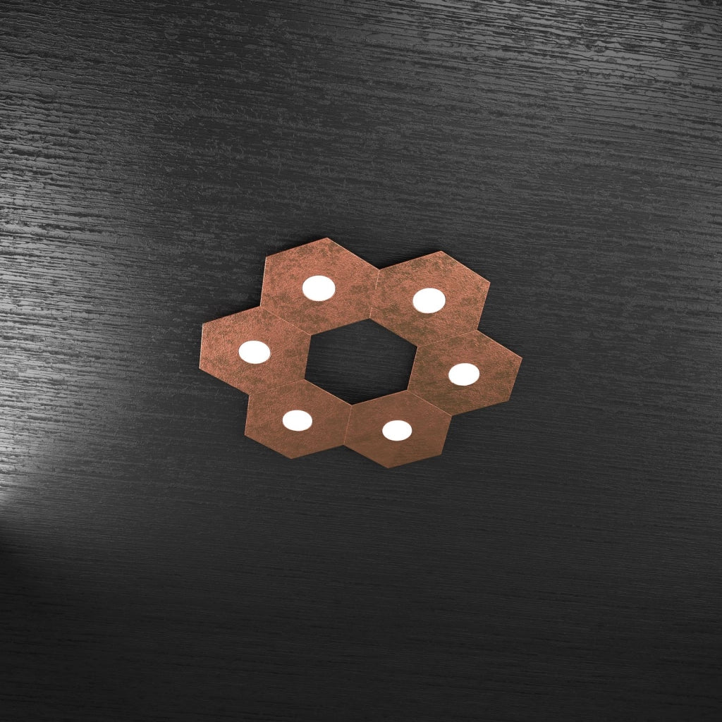 HEXAGON APPLIQUE-PLAFONIERA 6 LUCI FOGLIA RAME 1142-6L-FR