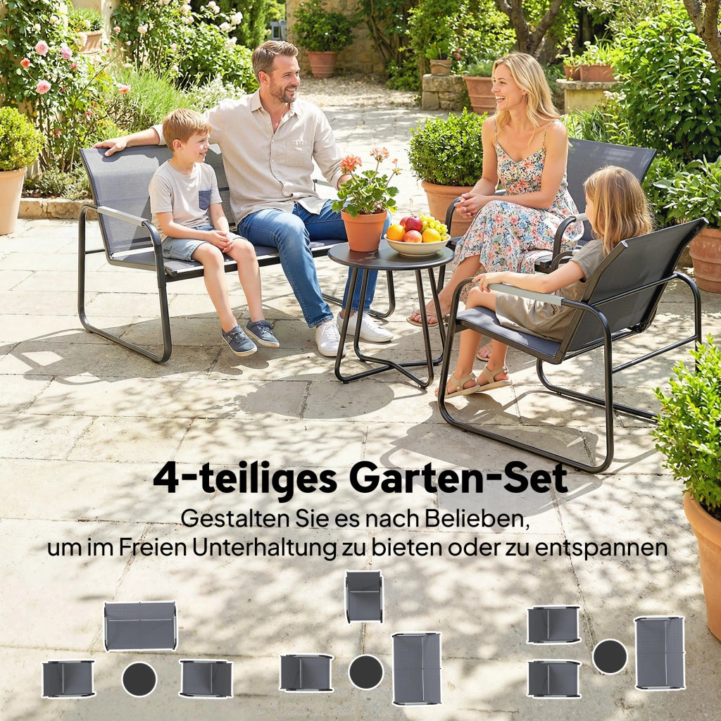 Set di mobili da giardino a 4 posti; divano a 2 posti; 2 poltrone e tavolo rotondo; treccia a corda; antiscivolo