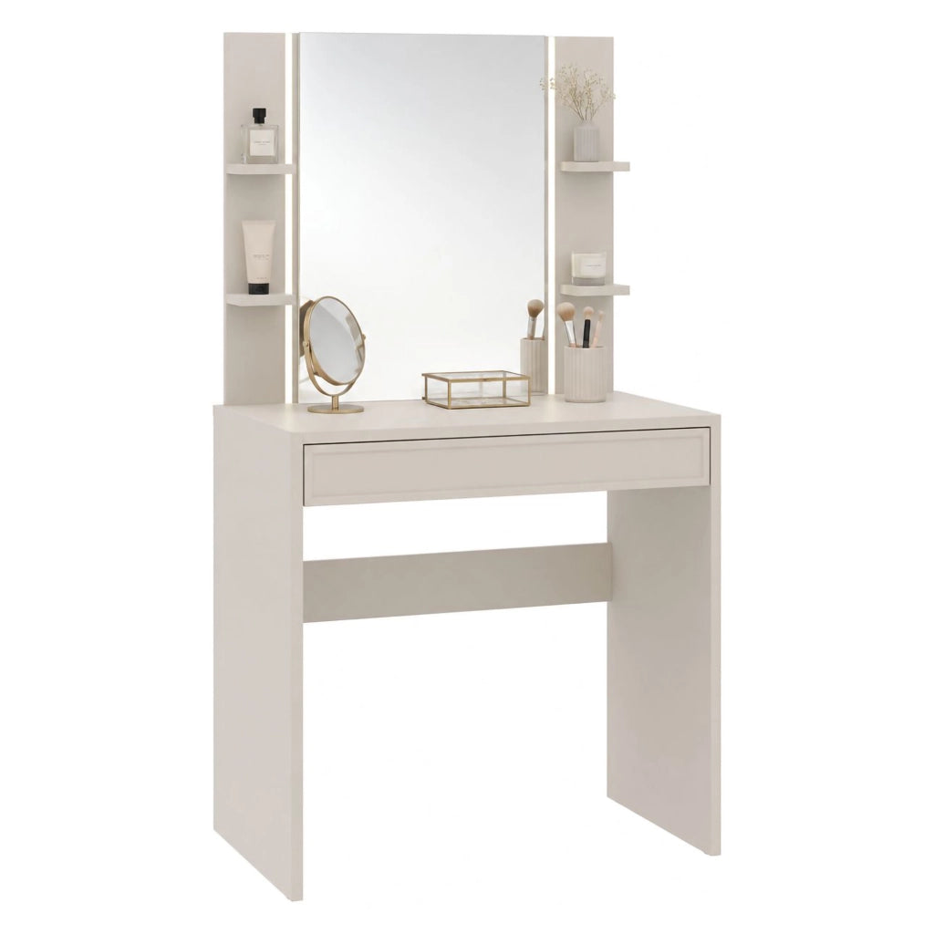 Mobile da Trucco Loga, Toeletta Specchio Incluso, 80x40x136h cm Beige Chiaro