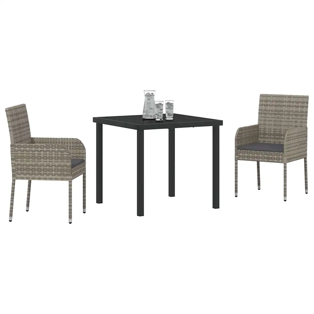 Set da Pranzo per Giardino con cuscino 3 pcs Grigio polyrattan