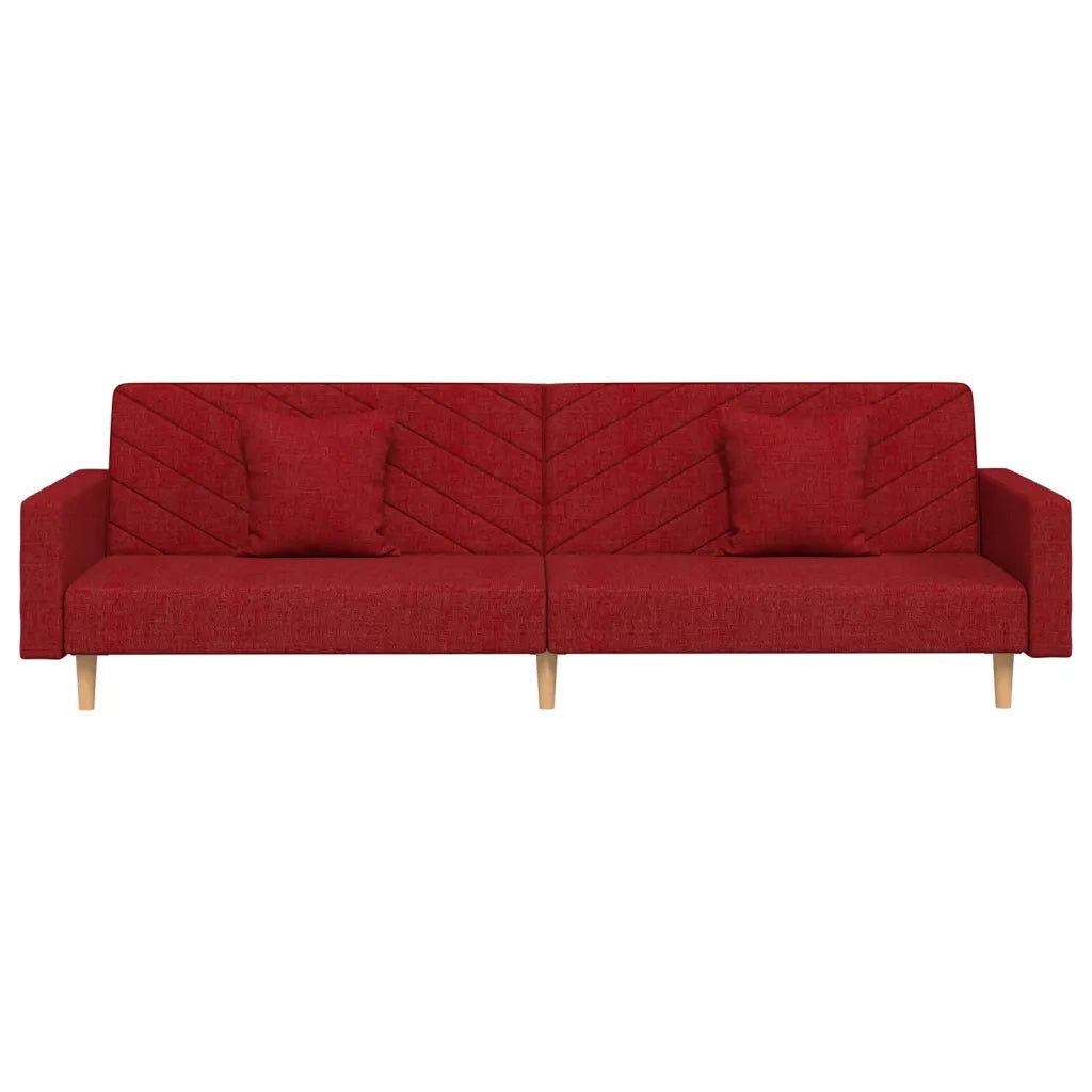 Divano Letto a 2 Posti con 2 Cuscini Rosso Vino in Tessuto 375907